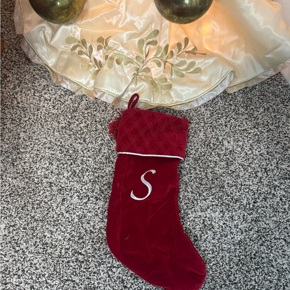 Red Velvet Christmas Stocking with Initial 'S'